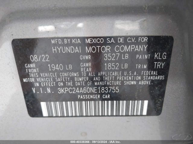 Photo 8 VIN: 3KPC24A60NE183755 - HYUNDAI ACCENT 