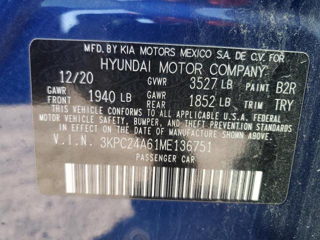 Photo 11 VIN: 3KPC24A61ME136751 - HYUNDAI ACCENT SE 