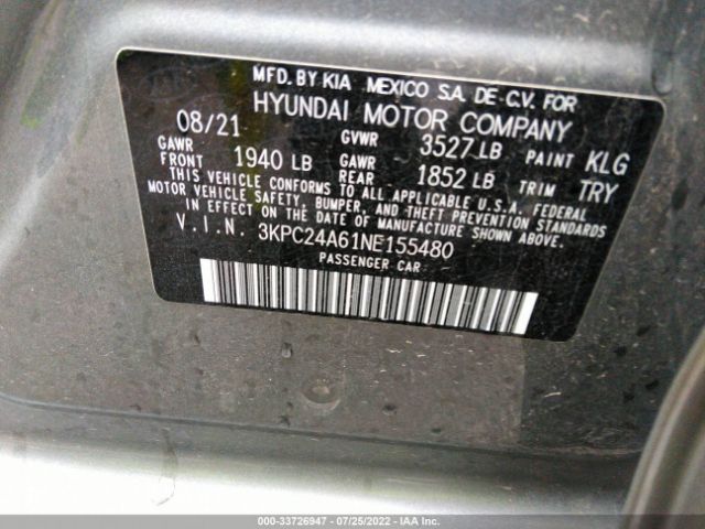 Photo 8 VIN: 3KPC24A61NE155480 - HYUNDAI ACCENT 