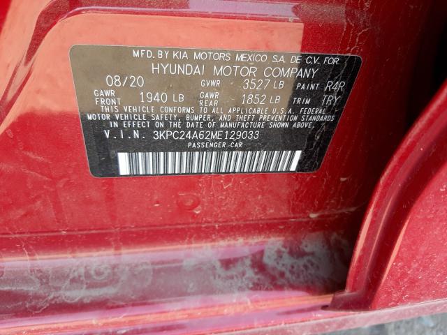 Photo 9 VIN: 3KPC24A62ME129033 - HYUNDAI ACCENT SE 