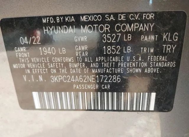 Photo 8 VIN: 3KPC24A62NE172286 - HYUNDAI ACCENT 