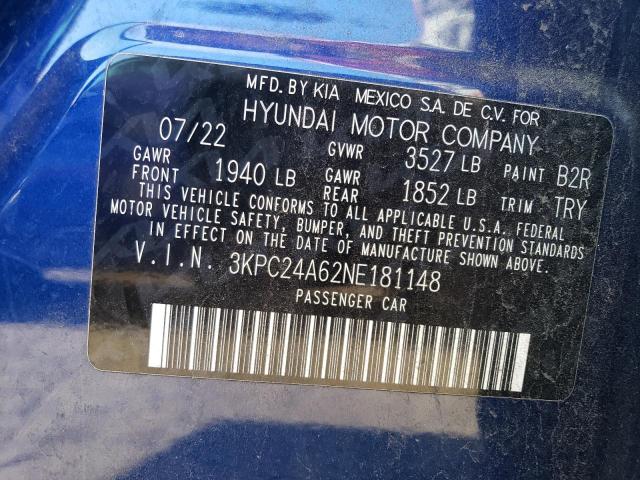 Photo 11 VIN: 3KPC24A62NE181148 - HYUNDAI ACCENT SE 