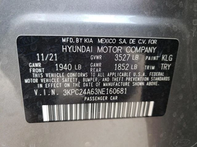 Photo 11 VIN: 3KPC24A63NE160681 - HYUNDAI ACCENT SE 