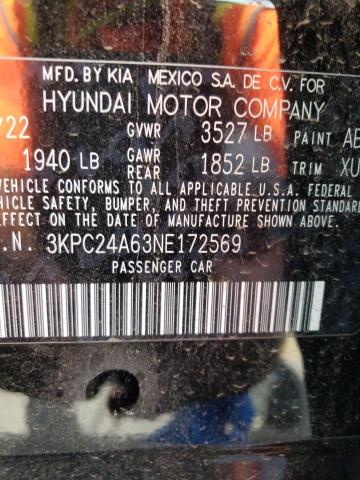 Photo 9 VIN: 3KPC24A63NE172569 - HYUNDAI ACCENT SE 