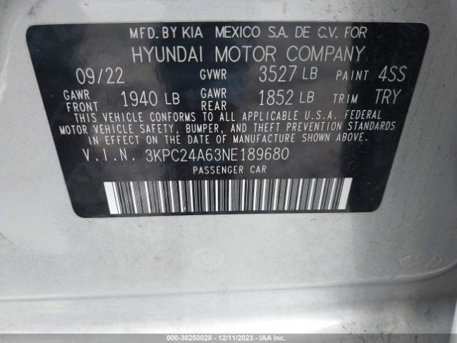 Photo 8 VIN: 3KPC24A63NE189680 - HYUNDAI ACCENT 