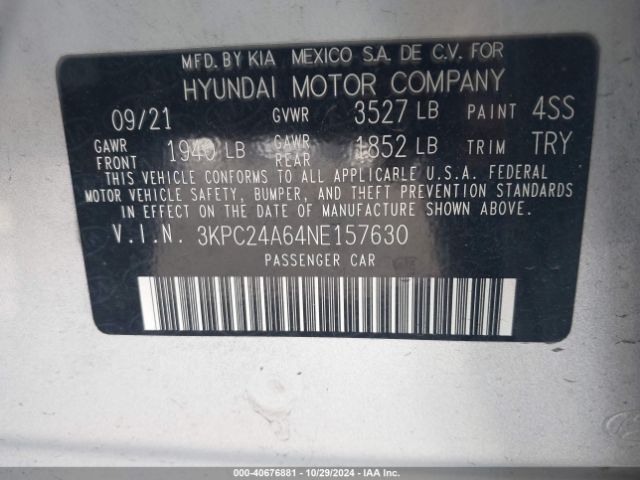 Photo 8 VIN: 3KPC24A64NE157630 - HYUNDAI ACCENT 