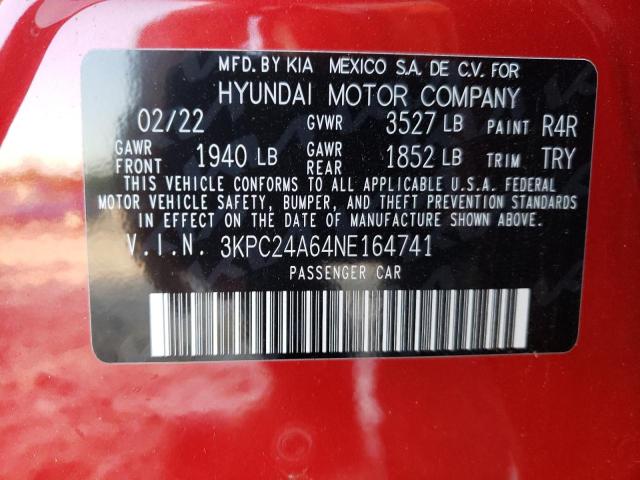 Photo 9 VIN: 3KPC24A64NE164741 - HYUNDAI ACCENT SE 