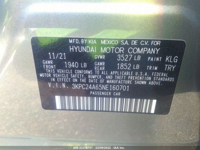 Photo 8 VIN: 3KPC24A65NE160701 - HYUNDAI ACCENT 