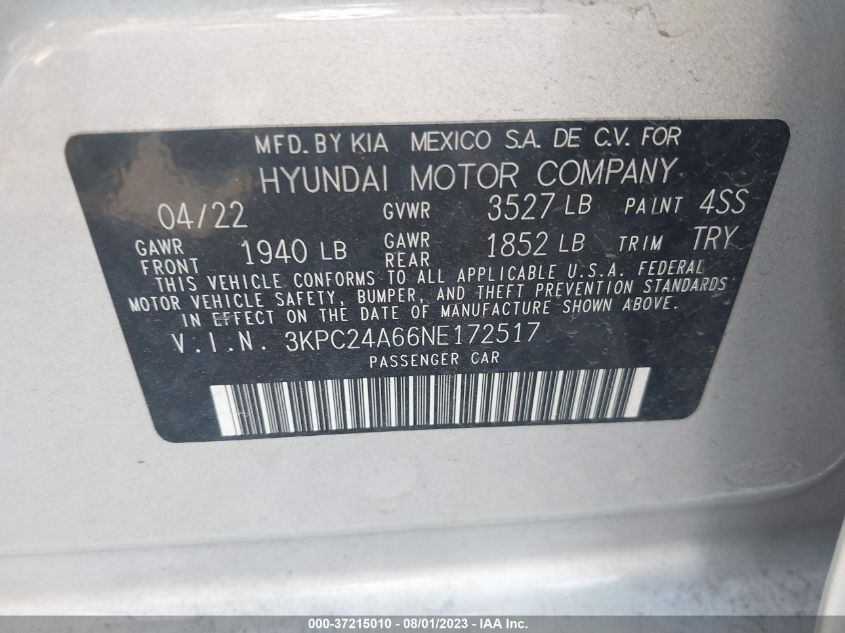 Photo 8 VIN: 3KPC24A66NE172517 - HYUNDAI ACCENT 