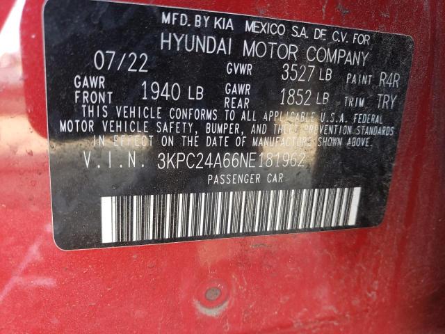 Photo 12 VIN: 3KPC24A66NE181962 - HYUNDAI ACCENT SE 