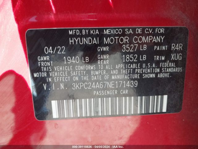 Photo 8 VIN: 3KPC24A67NE171439 - HYUNDAI ACCENT 