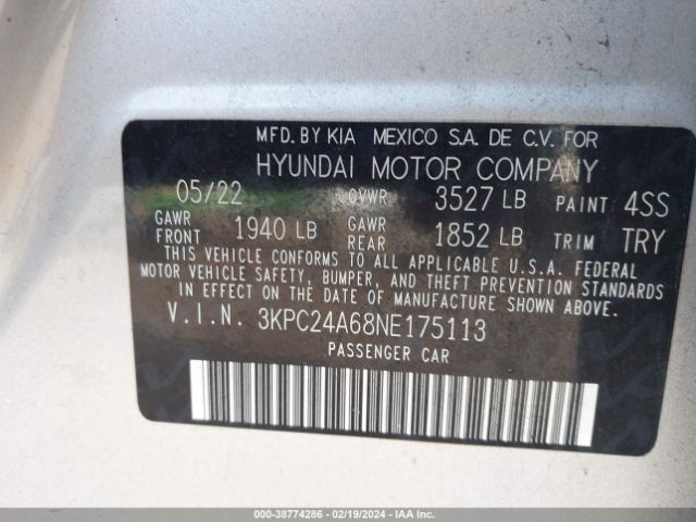 Photo 8 VIN: 3KPC24A68NE175113 - HYUNDAI ACCENT 