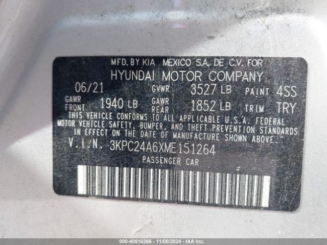 Photo 8 VIN: 3KPC24A6XME151264 - HYUNDAI ACCENT 