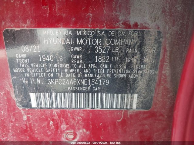 Photo 8 VIN: 3KPC24A6XNE154179 - HYUNDAI ACCENT 