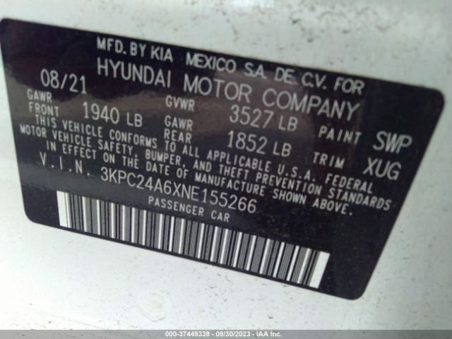 Photo 8 VIN: 3KPC24A6XNE155266 - HYUNDAI ACCENT 