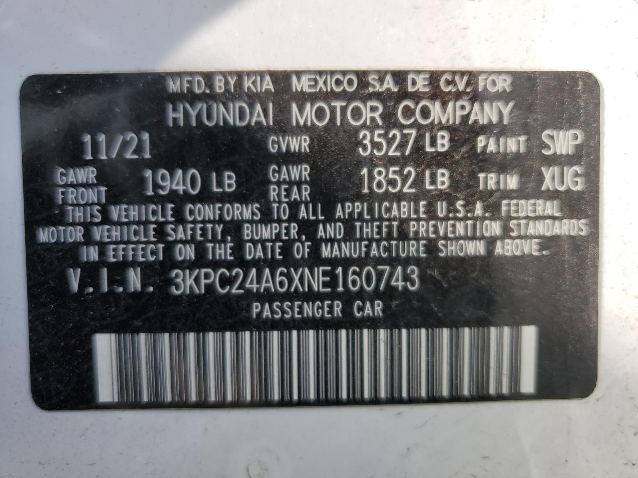 Photo 12 VIN: 3KPC24A6XNE160743 - HYUNDAI ACCENT 