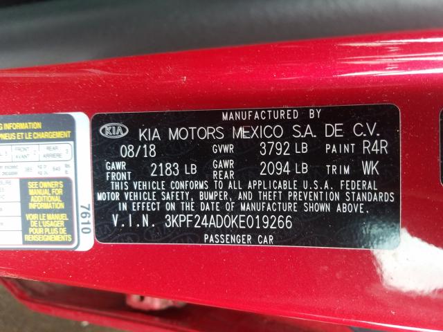 Photo 9 VIN: 3KPF24AD0KE019266 - KIA FORTE FE 