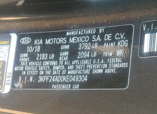 Photo 8 VIN: 3KPF24AD0KE049304 - KIA FORTE 