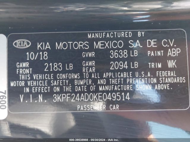 Photo 8 VIN: 3KPF24AD0KE049514 - KIA FORTE 