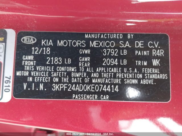 Photo 8 VIN: 3KPF24AD0KE074414 - KIA FORTE 