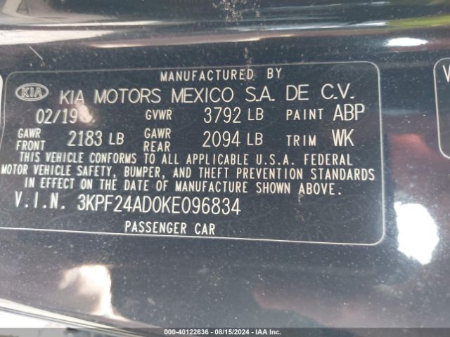 Photo 8 VIN: 3KPF24AD0KE096834 - KIA FORTE 