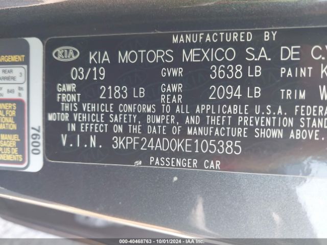 Photo 8 VIN: 3KPF24AD0KE105385 - KIA FORTE 