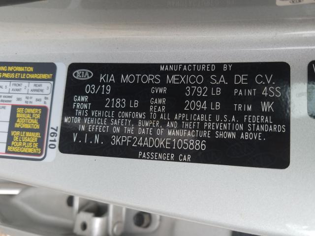 Photo 9 VIN: 3KPF24AD0KE105886 - KIA FORTE FE 