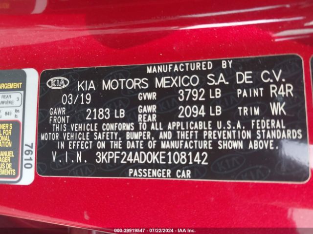 Photo 8 VIN: 3KPF24AD0KE108142 - KIA FORTE 