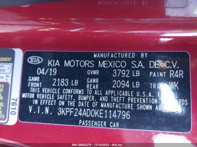 Photo 8 VIN: 3KPF24AD0KE114796 - KIA FORTE 