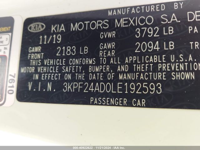 Photo 8 VIN: 3KPF24AD0LE192593 - KIA FORTE 