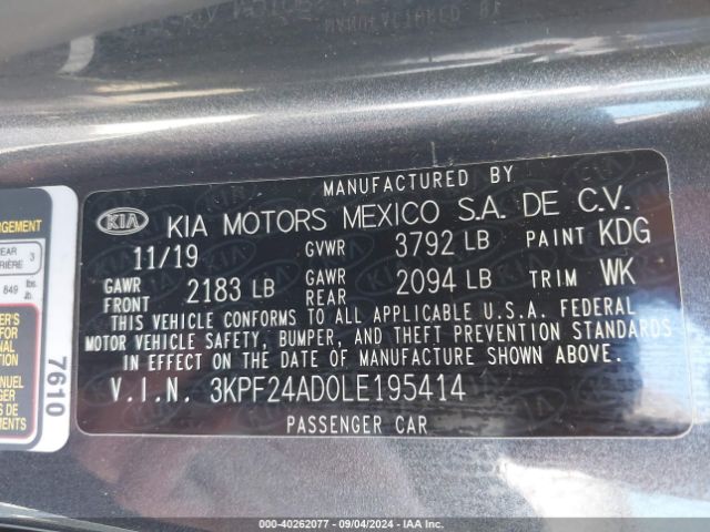 Photo 8 VIN: 3KPF24AD0LE195414 - KIA FORTE 