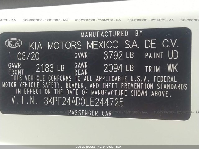 Photo 8 VIN: 3KPF24AD0LE244725 - KIA FORTE 