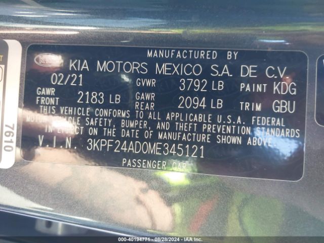 Photo 8 VIN: 3KPF24AD0ME345121 - KIA FORTE 