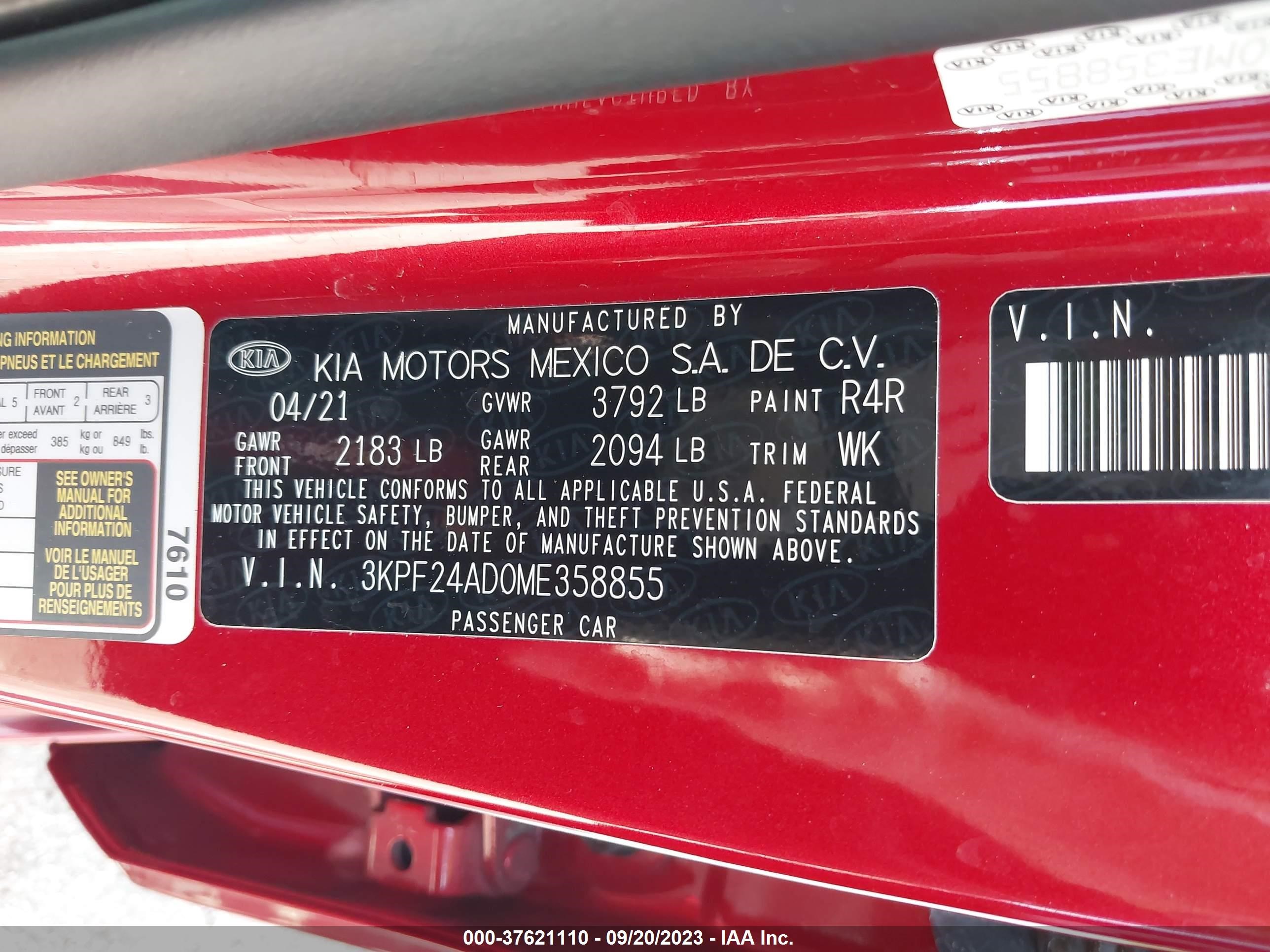 Photo 8 VIN: 3KPF24AD0ME358855 - KIA FORTE 