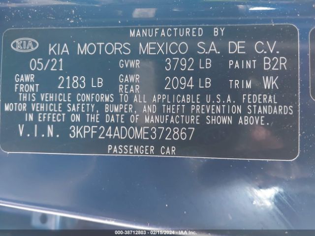 Photo 8 VIN: 3KPF24AD0ME372867 - KIA FORTE 