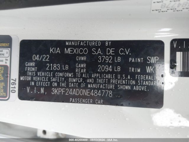 Photo 8 VIN: 3KPF24AD0NE484778 - KIA FORTE 