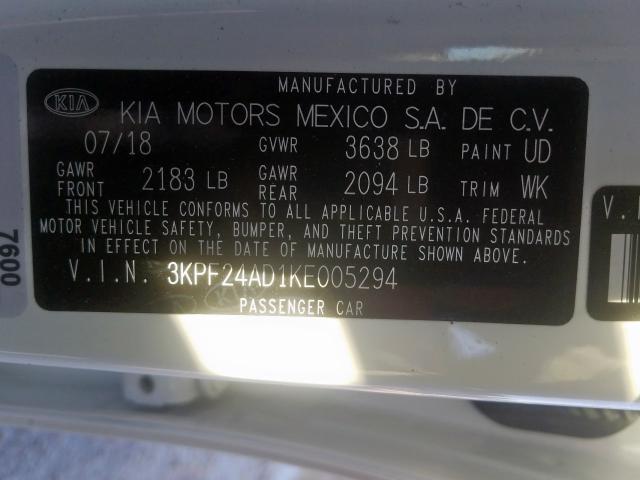 Photo 9 VIN: 3KPF24AD1KE005294 - KIA FORTE FE 