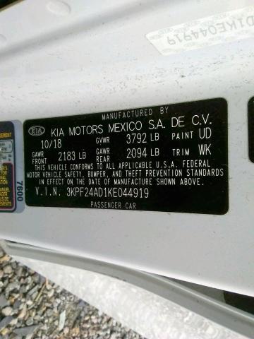 Photo 9 VIN: 3KPF24AD1KE044919 - KIA FORTE FE 