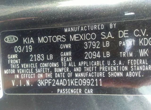 Photo 8 VIN: 3KPF24AD1KE099211 - KIA FORTE 