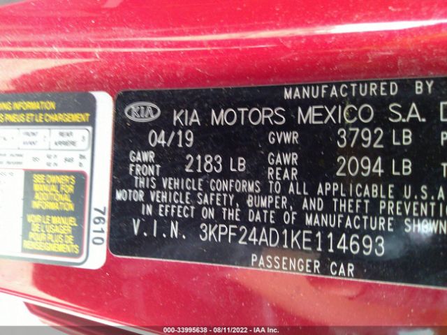 Photo 8 VIN: 3KPF24AD1KE114693 - KIA FORTE 