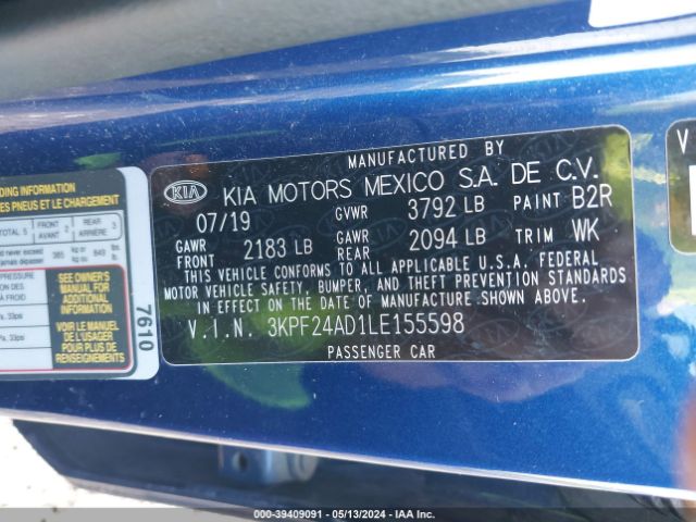 Photo 8 VIN: 3KPF24AD1LE155598 - KIA FORTE 