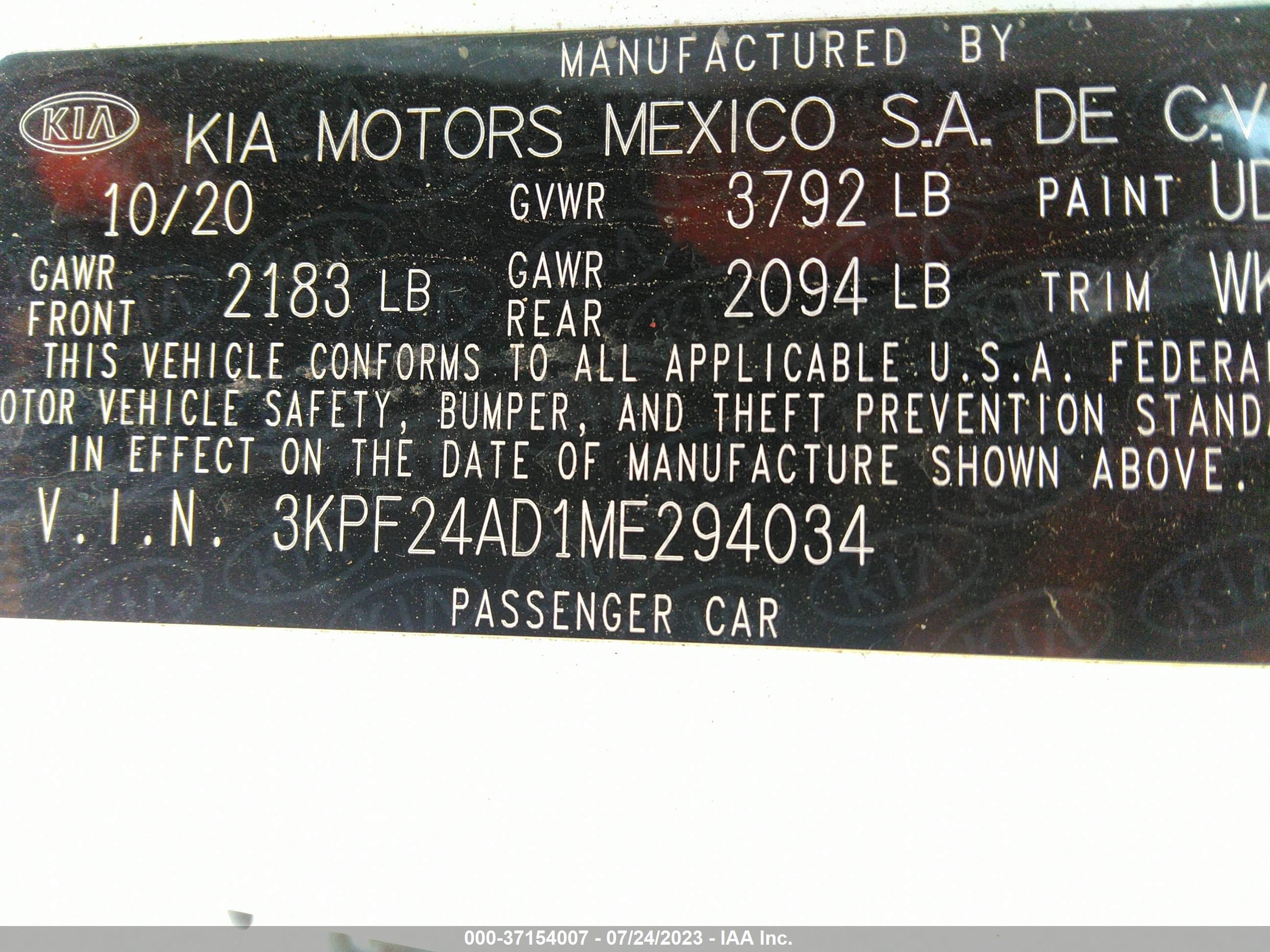 Photo 8 VIN: 3KPF24AD1ME294034 - KIA FORTE 