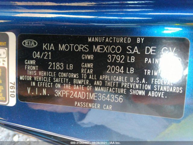 Photo 8 VIN: 3KPF24AD1ME364356 - KIA FORTE 