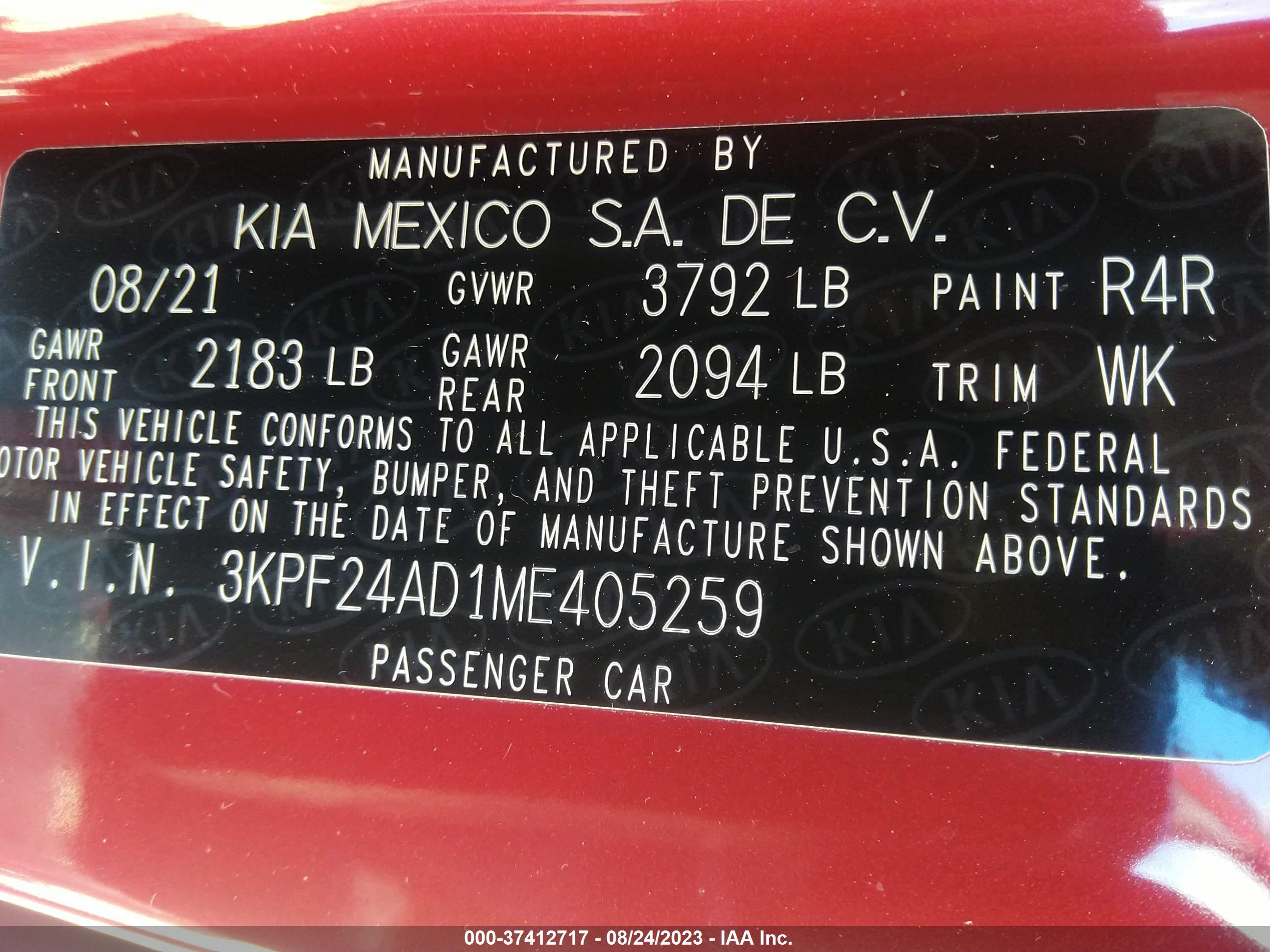 Photo 8 VIN: 3KPF24AD1ME405259 - KIA FORTE 