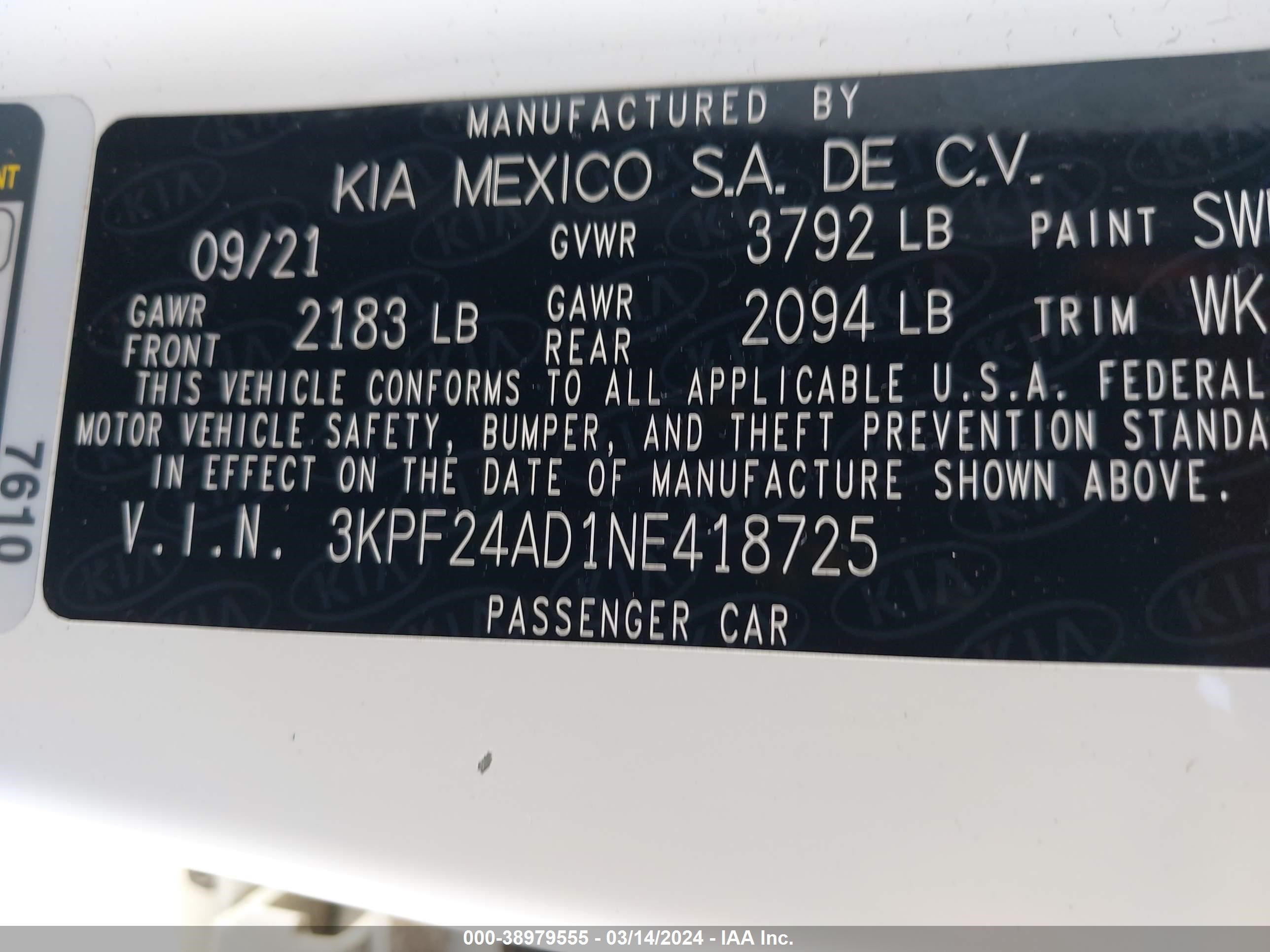 Photo 8 VIN: 3KPF24AD1NE418725 - KIA FORTE 