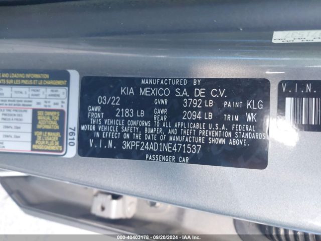 Photo 8 VIN: 3KPF24AD1NE471537 - KIA FORTE 