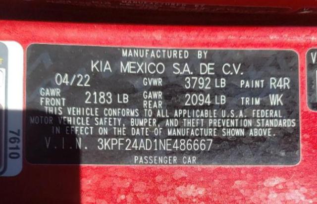 Photo 11 VIN: 3KPF24AD1NE486667 - KIA FORTE FE 