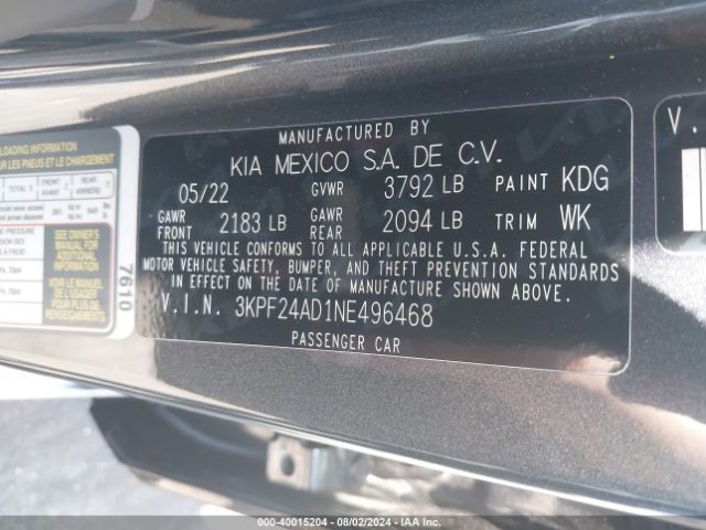 Photo 8 VIN: 3KPF24AD1NE496468 - KIA FORTE 