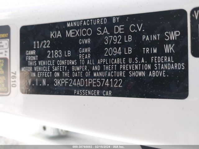 Photo 8 VIN: 3KPF24AD1PE574122 - KIA FORTE 