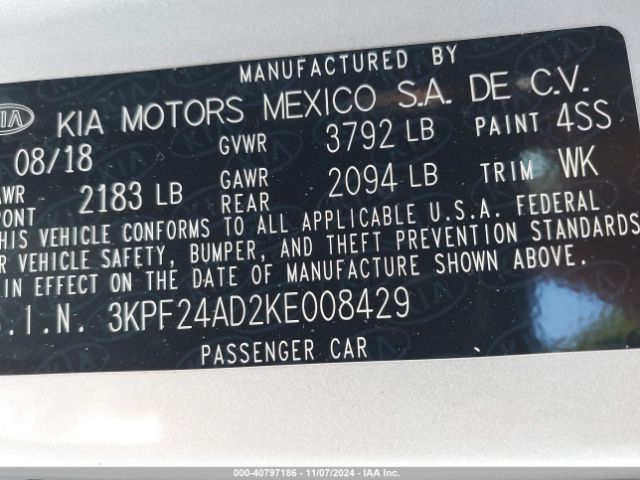 Photo 8 VIN: 3KPF24AD2KE008429 - KIA FORTE 